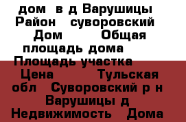 дом  в д Варушицы › Район ­ суворовский › Дом ­ 17 › Общая площадь дома ­ 40 › Площадь участка ­ 38 › Цена ­ 850 - Тульская обл., Суворовский р-н, Варушицы д. Недвижимость » Дома, коттеджи, дачи продажа   